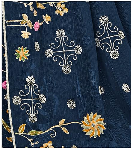 Laxmipati Sarees Women's Floral Embroidery Chiffon Saree in Blue Color with unstitched Blouse Material - Embrace Trendy Style And Timeless Elegance in this Exquisite Attire
