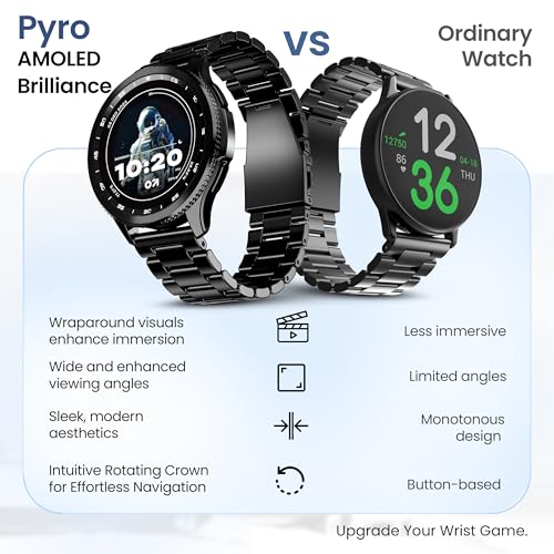 GOBOULT Newly Launched Pyro Smartwatch 1.43'' AMOLED Screen, BT Calling 5.3, 600 Nits Brightness, IP68, 150+ Watchfaces, 120+ Sports Modes, AI Voice Assistant, SpO2 Monitoring (Charcoal Black)
