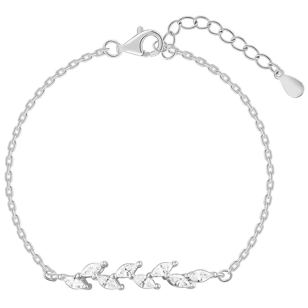 GIVA 925 Silver Zircon Ferns Bracelet, Adjustable | Gifts for Women and Girls | With Certificate of Authenticity and 925 Stamp | 6 Months Warranty*