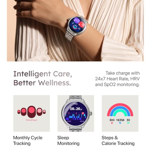 Pebble Opal Newly Launched Smart Watch for Women | Super AMOLED, Classic Design, Glossy Metallic Finish, Stainless Steel Strap, 100+ Watch Faces, Cycle & Sleep Tracking | Blush Gold