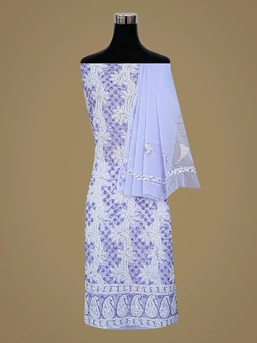Ada Hand Embroidered Chikankari Georgette Dress Material for Women Lavender