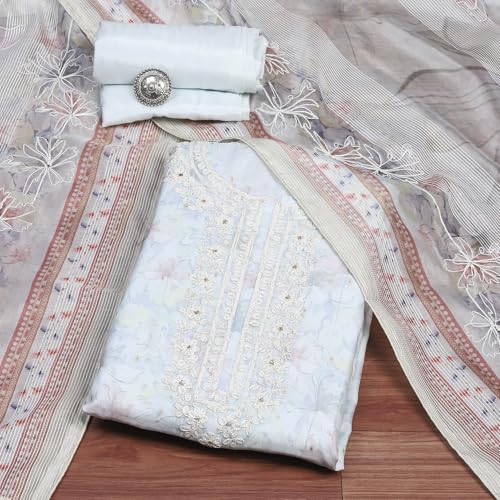 Biba Women Sea Green Chanderi Unstitched Suit Set_Free Size