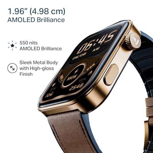 boAt Chrome Endeavour, Premium Metal Body, 1.96”(4.97cm) AMOLED Display,AI Coach Health Insights,Advanced S1 Processor,HRV,VO2 Max,Auto Watchface Refresh, Smart Watch for Men & Women (Cocoa Brown)