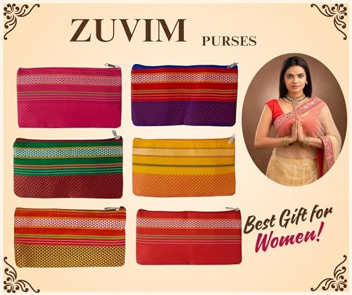 Zuvim Women Purse with Double Pocket and Zip, Traditonal Khann Zipper Pouches Shagun Gifting Haldi Mehandi Wedding, Festivals, Pooja, Haldikumkum Gift for Women, Multicolor (Pack of 11, Standard)