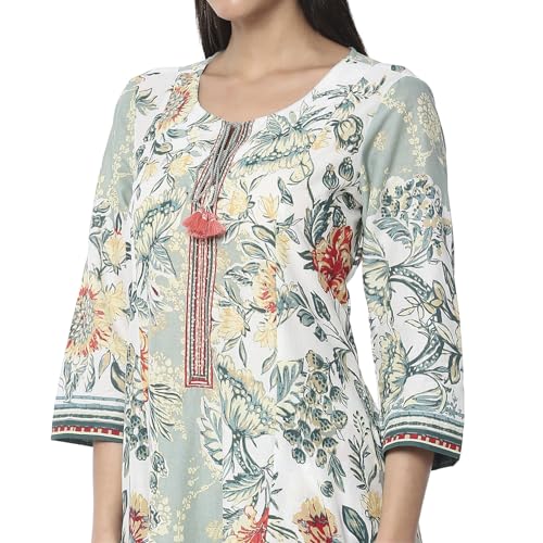 BIBA Women Sage Green Pure Cotton Floral Kalidar Suit Set_44