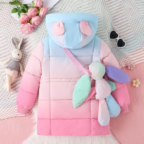 Hopscotch Girls Full Sleeves Pink Colour-Block Long Coat with Bag For Ages(7-8 Years)