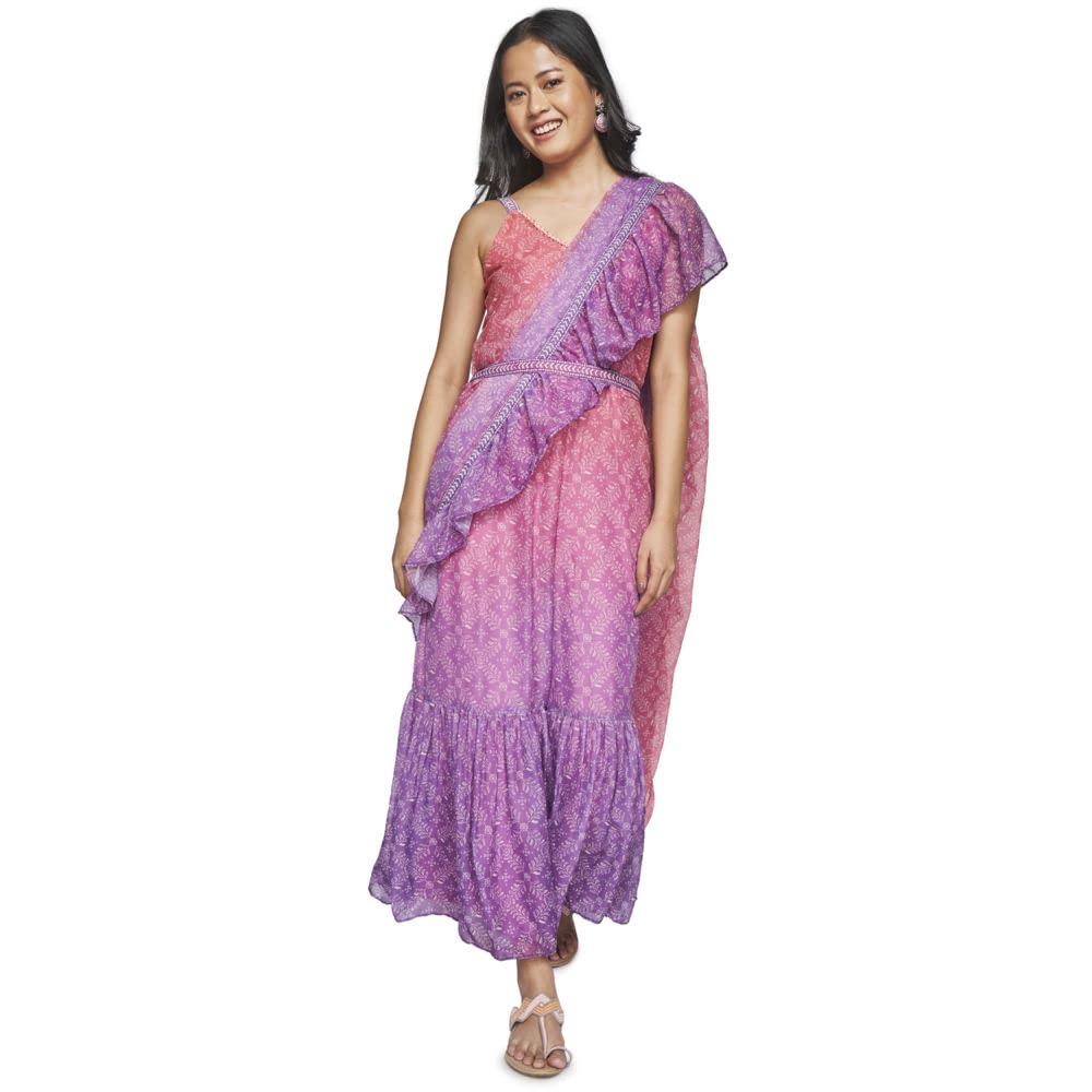 Global Desi Women's Polyester Stitched Saree (SS22GH108SSCH_Multi)