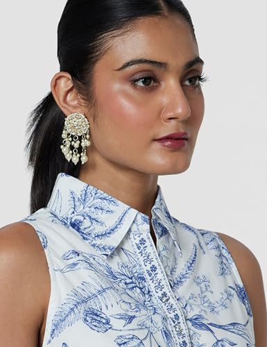 Biba Women's Off-White-Blue Cotton Tiered Printed Dress_36