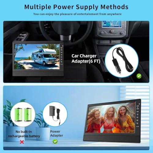ZOSHING 12inch Portable TV,Small TV with Aerial,Recharge battery,Digital T2 Tuner and HDMI,USB/TF slot and 12v charge cable/AC adapter