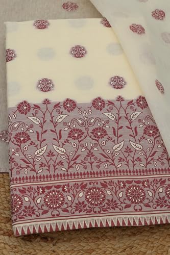 Soch Womens Maroon Chanderi Woven Design Dress Material