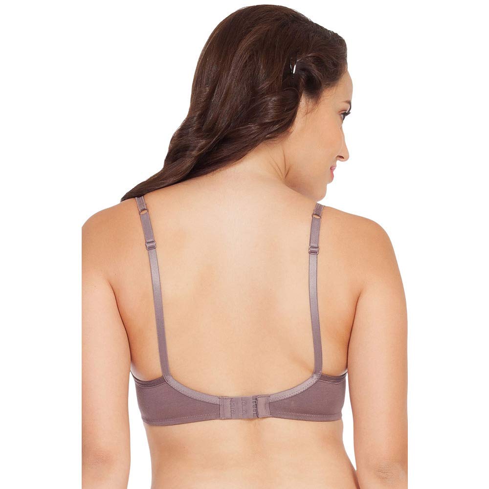 SOIE Women Semi/Medium Coverage Padded Non Wired Satin Panelled Cotton Spandex T Shirt Bra (CB-104_Nutmeg_36C)
