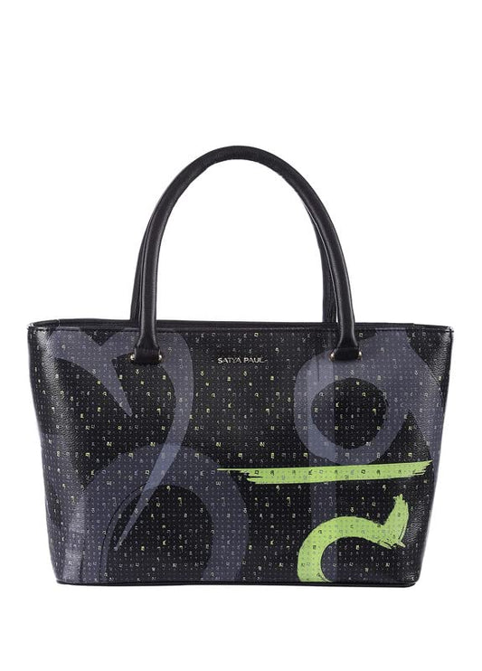 Satya Paul Black Grey Faux Leather Tote bag For Women