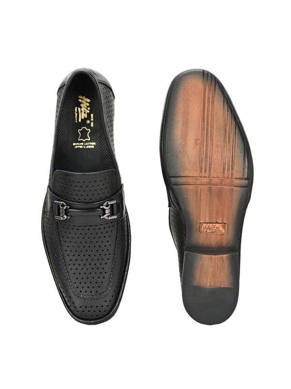 HITZ Men's Black Leather Formal Slip On Shoes - UK 8