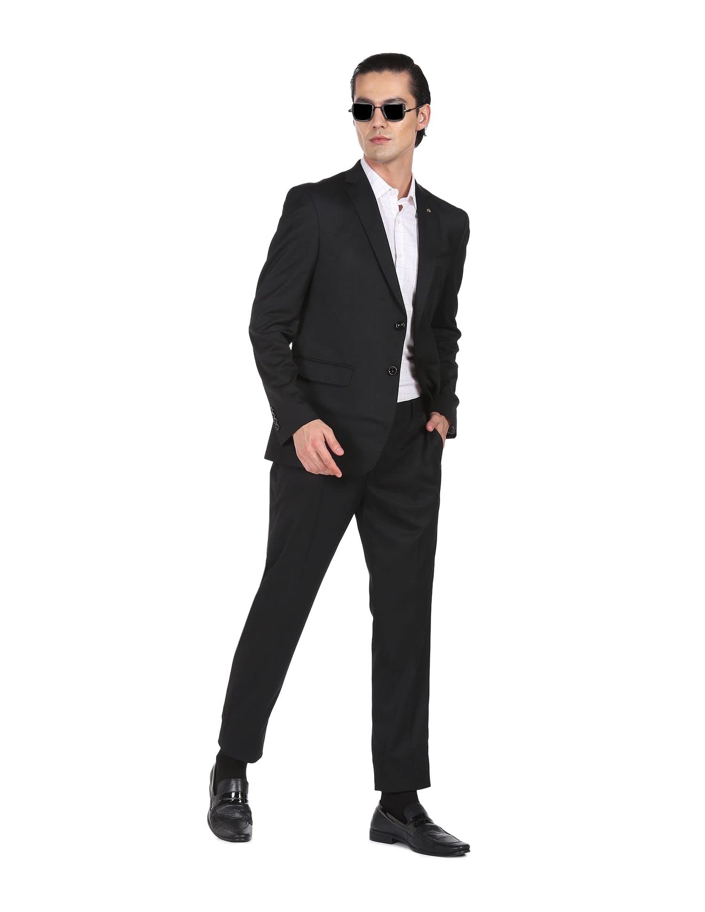 Arrow Men's Polyester Single Breasted Business Suit Pants Set (AREU5085A_Black