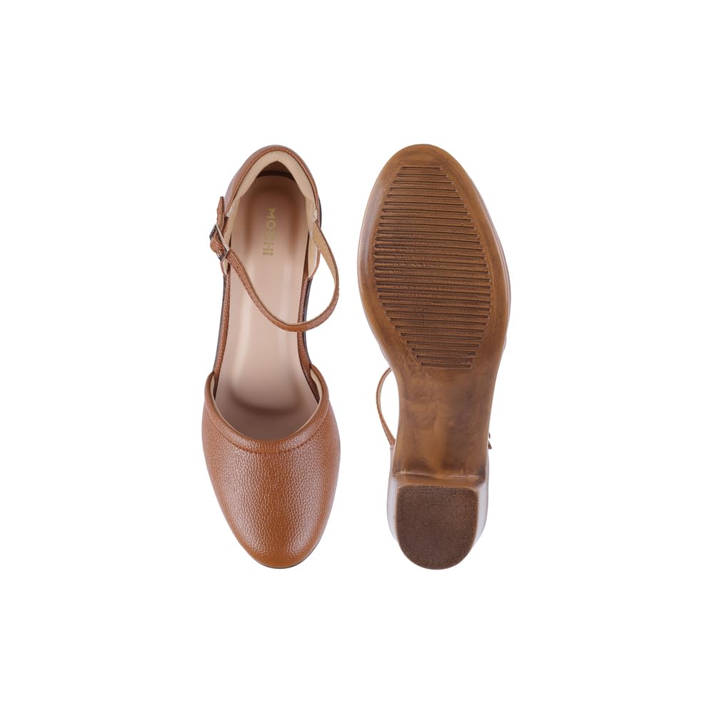 Mochi Women Tan Block Heel D'orsay Sandal UK/5 EU/38 (31-50)