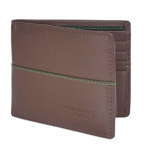 UNITED COLORS OF BENETTON Guntero Leather Passcase Wallet- Brown, No. of Card Slot : 12