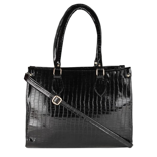 MINI WESST Women's Solid Black Synthetic Leather Tote Bag for Office, College and Party (MWTB009BL)