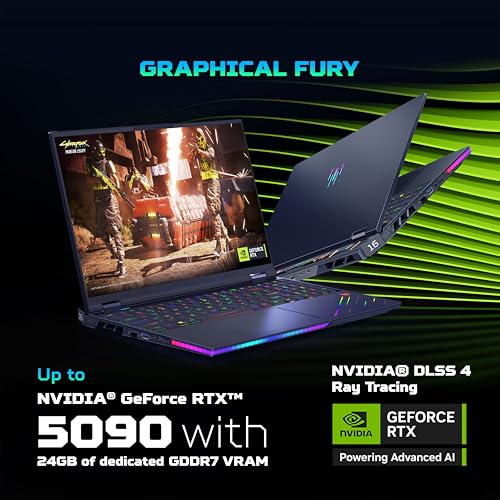 acer Predator Helios 16 AI, Intel Core Ultra 9 Processor,RTX 5090-24 GB GDDR7,32 GB/1 TB, WQXGA OLED, 16.0"/40.64 cm, 240Hz, Win 11 Home, Abyssal Black, 2.65 kg, PH16-73, RGB KB, Gaming Laptop