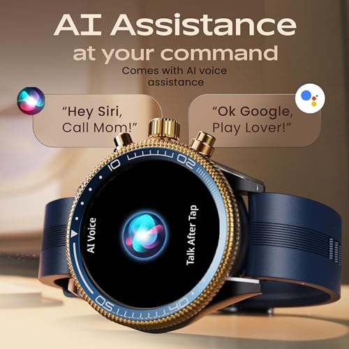 GOBOULT Newly Launched Saber Smart Watch 1.43'' AMOLED Display, BT Calling, Rotating Bezel, 200+Watchfaces, 700 Nits Brightness, AI Voice Assistant, SpO2 Monitoring, 120+ Sports Mode (Blue)