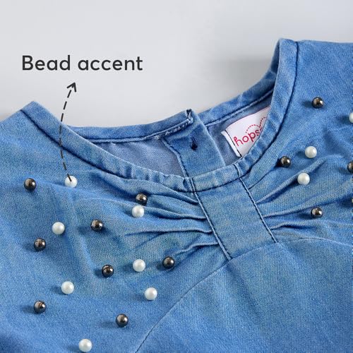 Hopscotch Girls Blue Full Sleeves Beads Embellished Dress with Bag for Age (3-4 Years)