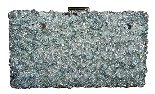 DUCHESS Women's Hand Embroidered Silver Clutch Bags for Party and Formal Events