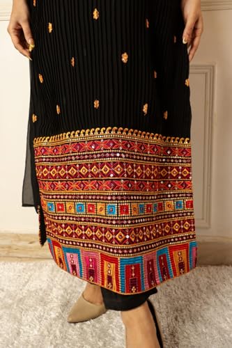 Dresser Women's Georgette Embroidery Straight Kurta with Dupatta Bottom Set (2XL)