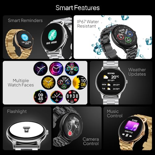Fire-Boltt Phoenix Pro Round Smart Watch 1.39" Display with Bluetooth Calling, AI Voice Assistant,SpO2 & Heart Rate Monitor, 120+ Sports Modes,IP67 Waterproof Metal Smart Watch for Men & Women - Black