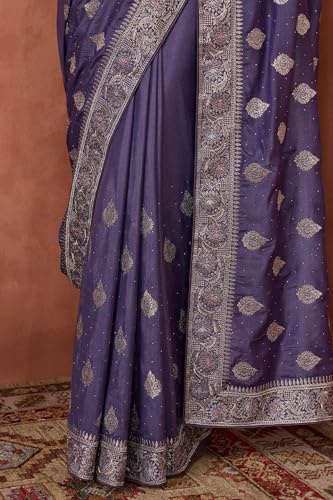 Soch Womens Lavender Fendy Georgette Embroidered Saree With Stone Work