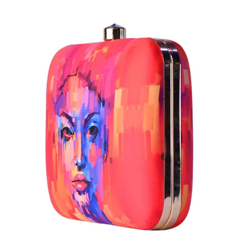 Artklim Blue Face Lady Clutch With Bright Orange Background