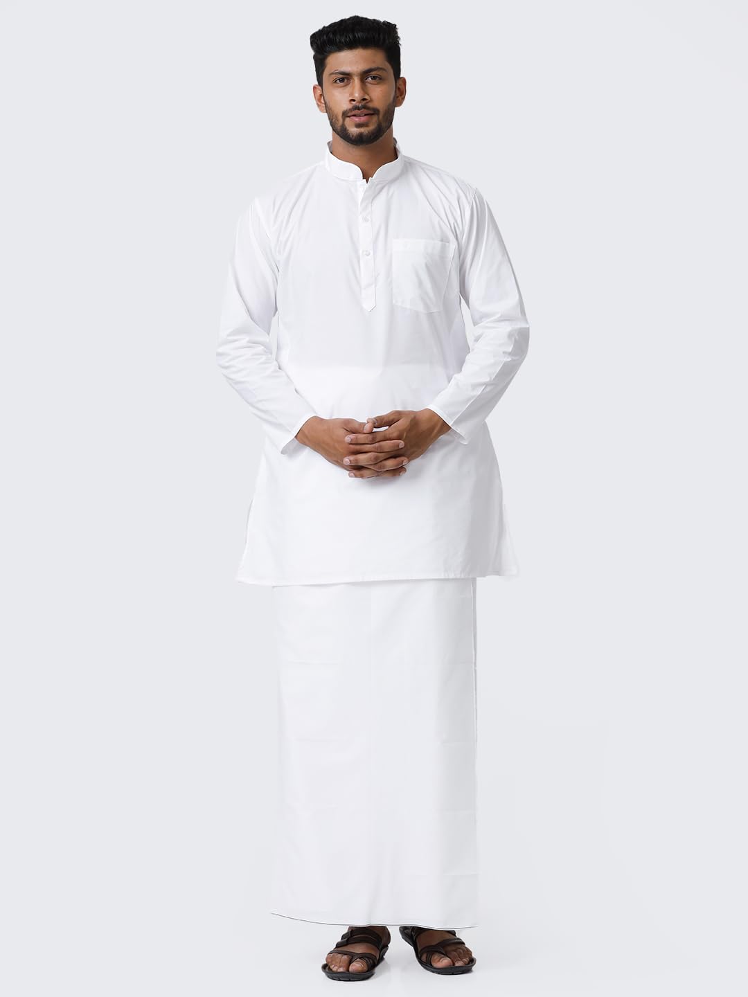 RAMRAJ COTTON White Full Sleeve Medium Length Kurta
