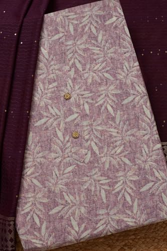 Soch Womens Lavender Chanderi Botanical Print Unstitched Dress Material With Zari Woven