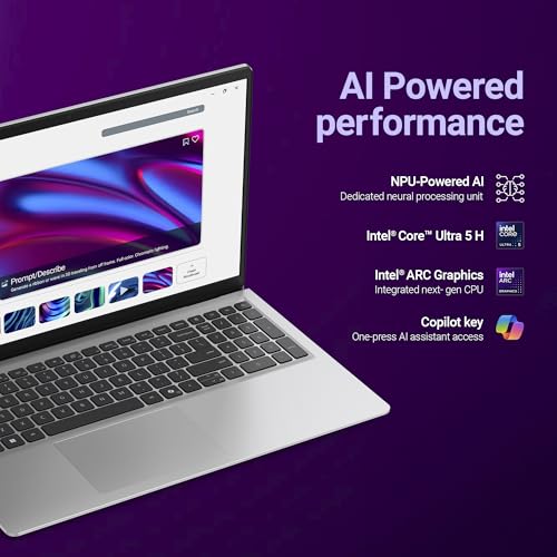 Dell 15 AI Powered Laptop, Intel Core Ultra 5 225H, 8GB DDR5 RAM, 512GB SSD, 15.6" FHD Anti-Glare Display, Intel Arc Graphics, Backlit Keyboard, Dedicated Copilot Key, Silver, Win11 Home + MSO H&S'24