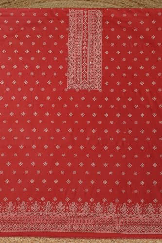Soch Womens Rust Cotton Bandhani Dress Material
