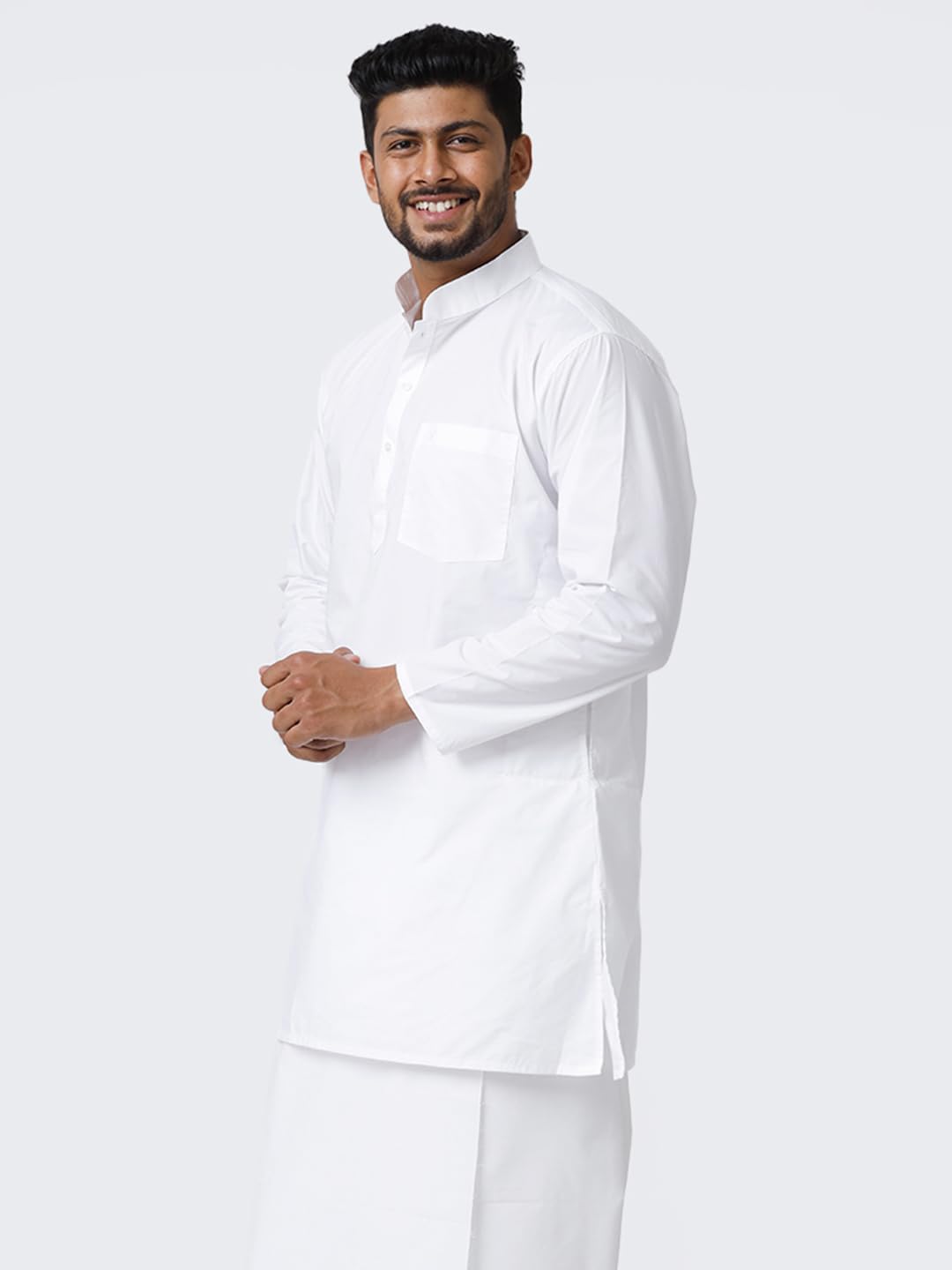 RAMRAJ COTTON White Full Sleeve Medium Length Kurta