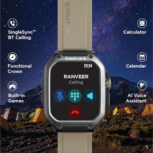 Fastrack Active Pro Rugged Smartwatch with 1.85" AMOLED Display with AOD|SingleSync BT Calling|Functional Crown|100+ Sports Modes|AI Coach|Auto Sport Recognition|AI Voice Assistant|24x7 Health Suite