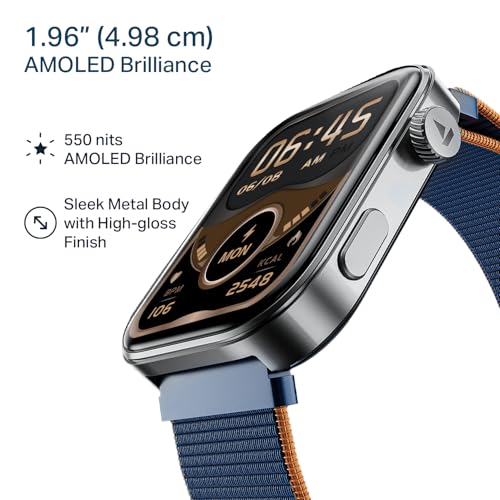 boAt Chrome Endeavour, Premium Metal Body, 1.96”(4.97cm) AMOLED Display,AI Coach Health Insights,Advanced S1 Processor,HRV,VO2 Max,Auto Watchface Refresh, Smart Watch for Men & Women (Fusion Blue)