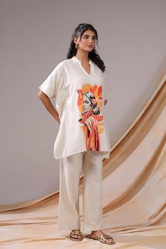 JISORA Women's Printed Cotton Flex Co-ord Set 1KFP3444-M Off-white M