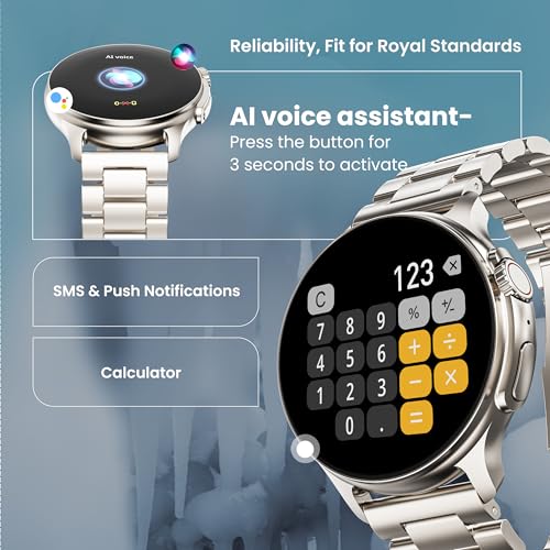 Boult GOBOULT (Formerly Newly Launched Crown R Pro Smart Watch 1.43''HD AMOLED, Working Crown, Zinc Alloy Frame, 600 Nits Brightness, AI Voice Assistant, SpO2 Monitoring, 120+ Sports Mode (Chrome)