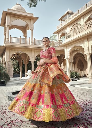 Designer Bridal Lehenga Choli, Pink and Peach Ombre with Gold Embroidery