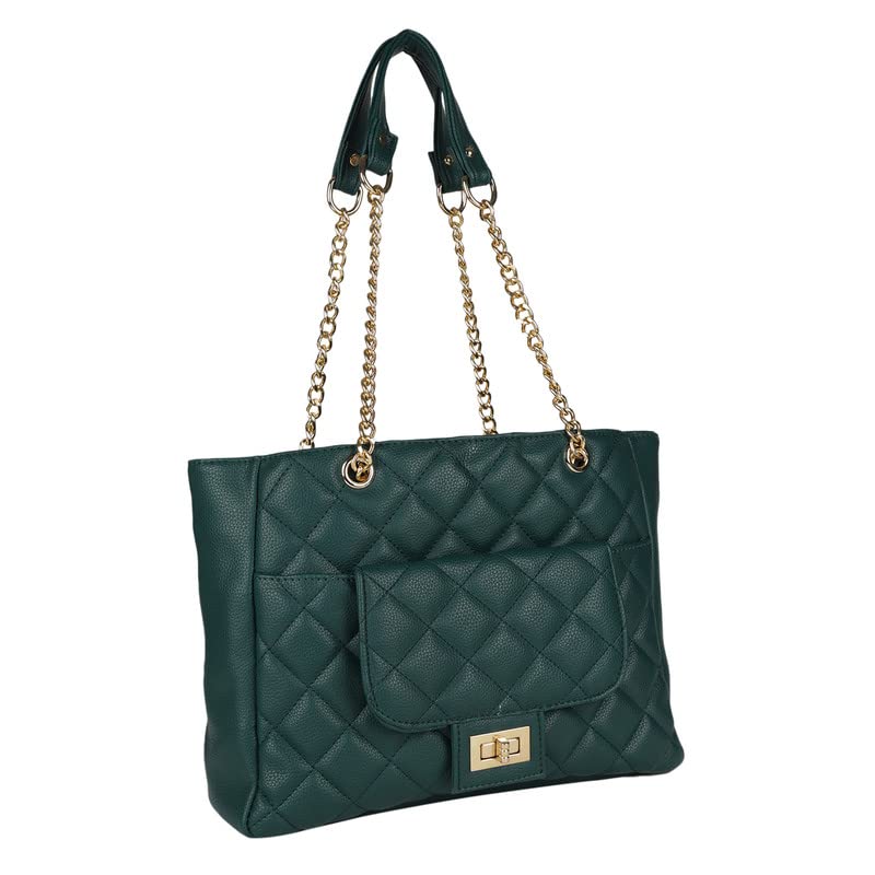 MINI WESST Women's Solid Green Synthetic Leather Tote Bag for Office, College and Party (MWHB096GR)