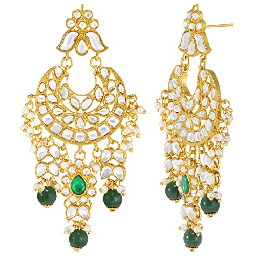 Peora Gold Plated Green Kundan Choker Necklace Earrings Maang Tikka Jewellery Set for Women