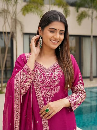 Leeli Peeri Designer Women's Chinon Silk Embroidery Kurta Sharara Set With Dupatta