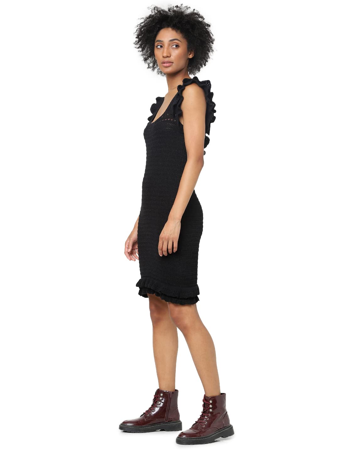 ONLY Women's Cotton Blend Bodycon Above The Knee Casual Dress (15256571- Black_M)