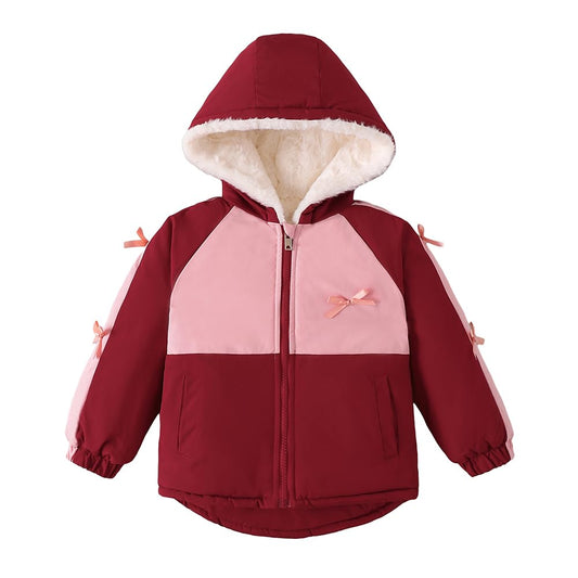 Hopscotch Girls Raglan Sleeves Maroon Colour-Block Bow Applique Jacket (3-4 Years)