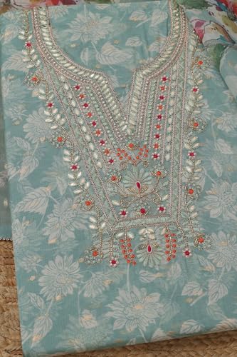 Soch Womens Sap Green Chanderi Floral Dress Material With Cutdana