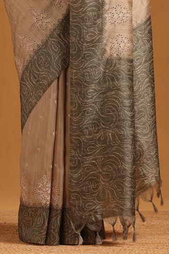 Soch Womens Green Tussar Embroidered Saree
