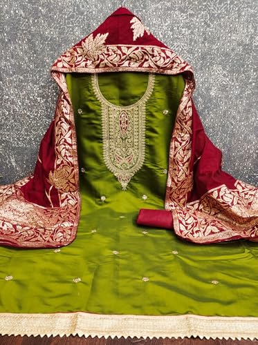 Leeli Peeri Designer Women's Roman Silk Embroidery Work Unstitched Salwar Suit Dress Material