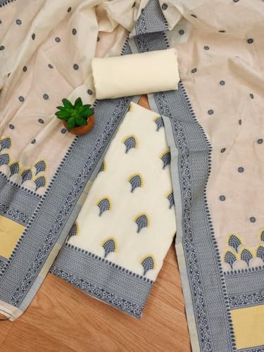 Leeli Peeri Designer Women's Grey Handloom Banarasi Resham Cotton Unstitched Dress Material(805PDM2)