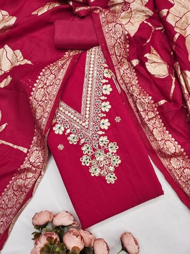 Leeli Peeri Designer Women's Silk Embroidery Work Unstitched Salwar Suit Dress Material