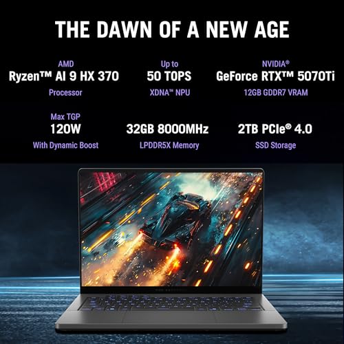 ASUS ROG Zephyrus G14,AMD Ryzen AI 9 HX 370 Gaming Laptop(RTX 5070 Ti -12GB/110W TGP/32GB/2TB/3K OLED/14/120Hz/Windows 11/M365 Basic (1Year)*/Office Home 2024/Eclipse Gray/1.57 Kg) GA403WR-QS123WS